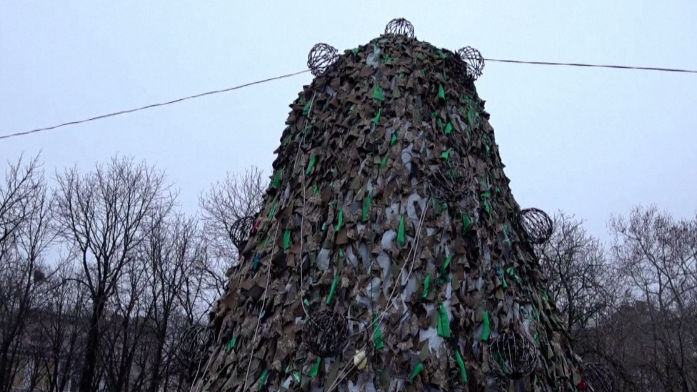 Christmas tree made from camouflage nets