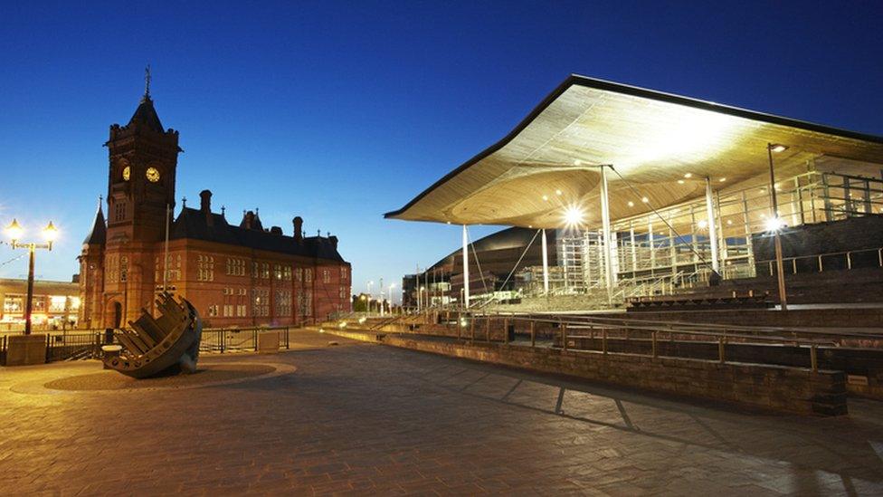 Senedd at night