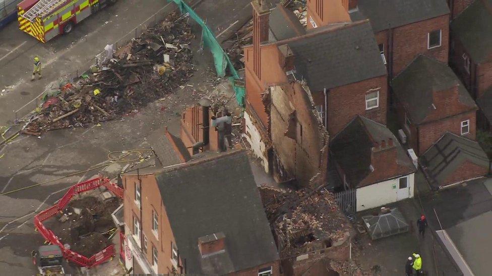 Aerial footage shows the extent of the blast at a shop in Hinckley Road