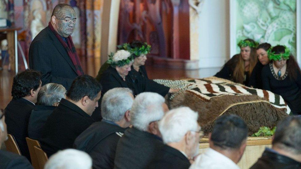 Shane Te Ruki welcoming repatriated ancestors to Te Papa in October 2013