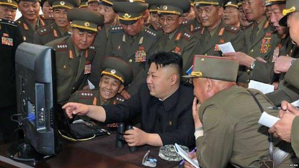 Kim Jong-un surrounded by officials