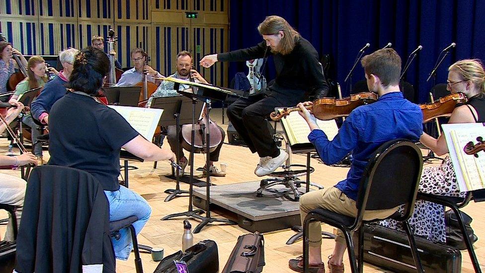 Conductor and composer Robert Ames in rehearsal with Royal Northern Sinfonia