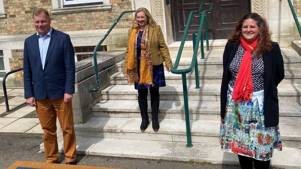 Independent Tom Sanderson (left) Lib Dem Lucy Nethsingha (centre) and Labour's Elisa Meschini (right