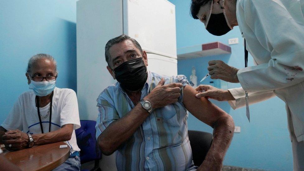 A man is vaccinated in Havana