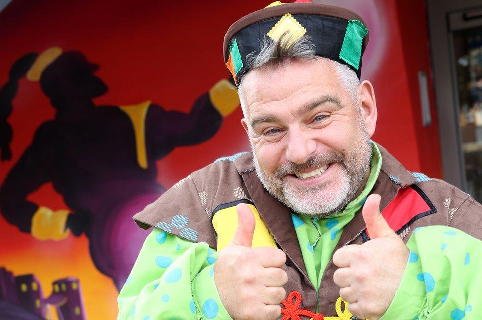 Andy Collins in Aladdin at the Waterside Theatre, Aylesbury