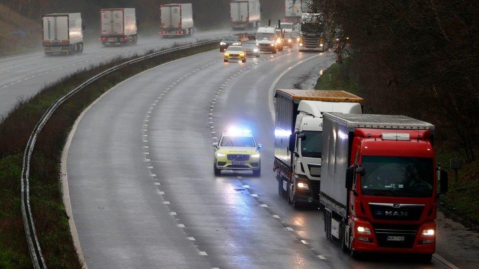 Lorries on motorway uk