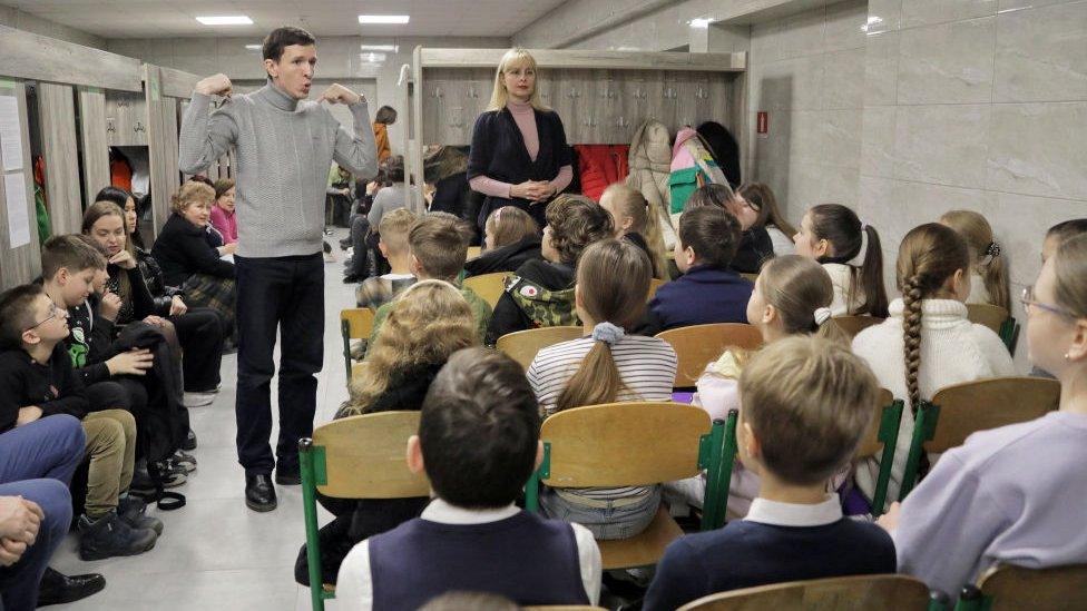 A school continues lessons in an underground bunker