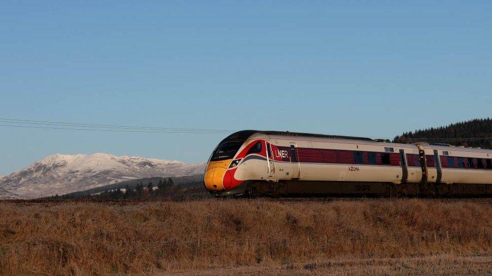 The delayed LNER Inverness to London train travels through Perthshire, Scotland