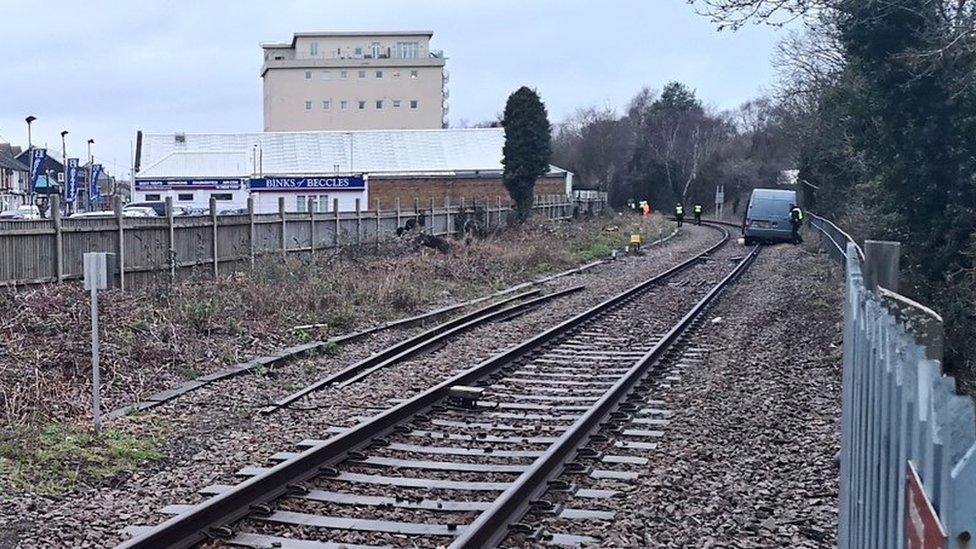 Van on tracks