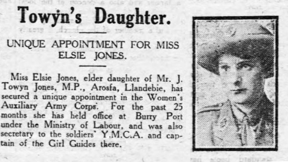 Sôn am lwyddiant Elsie Jones yn The Amman Valley Chronicle and East Carmarthen News yn Hydref 1917