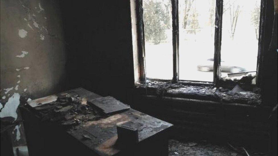 Fire damage at Memorial offices in Nazran in the southern Russian republic of Ingushetia.