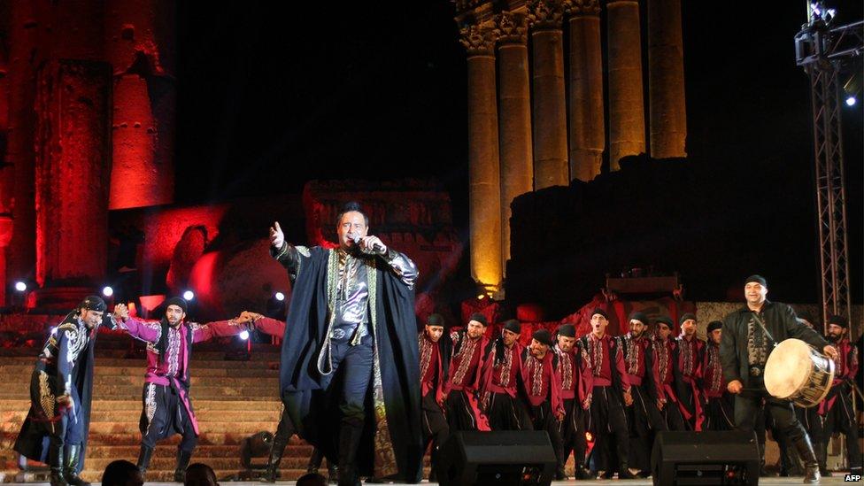 Lebanese singer Assi Hallani performs during the opening of the Baalbek international festival in July 2014