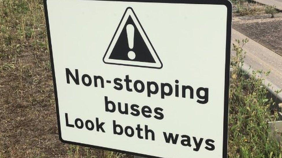 Sign at the guided busway