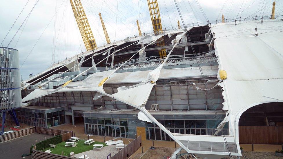 O2 arena roof shredded