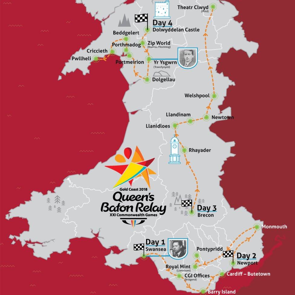 The route of the Queen's Baton Relay