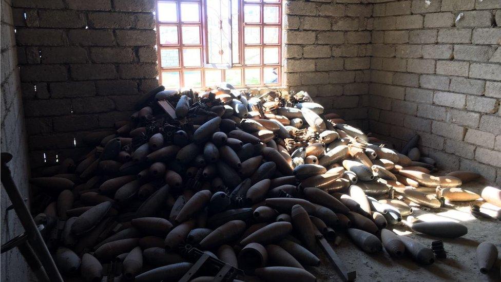 Spent Islamic State shells in a village home