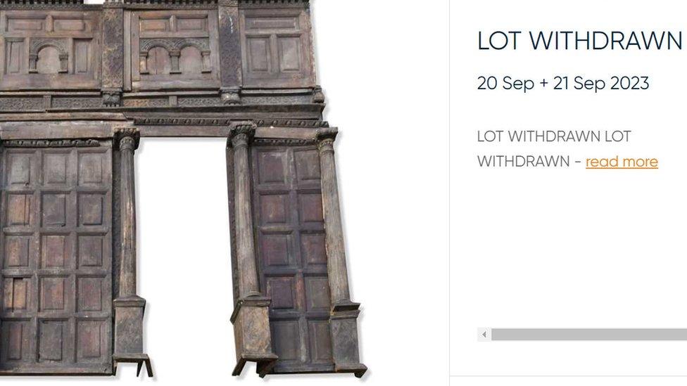 Cheffins auction catalogue showing the oak panel withdrawn from sale