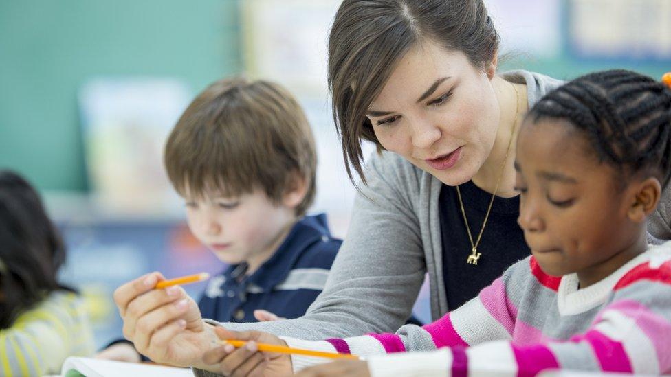 Teacher teaches pupil