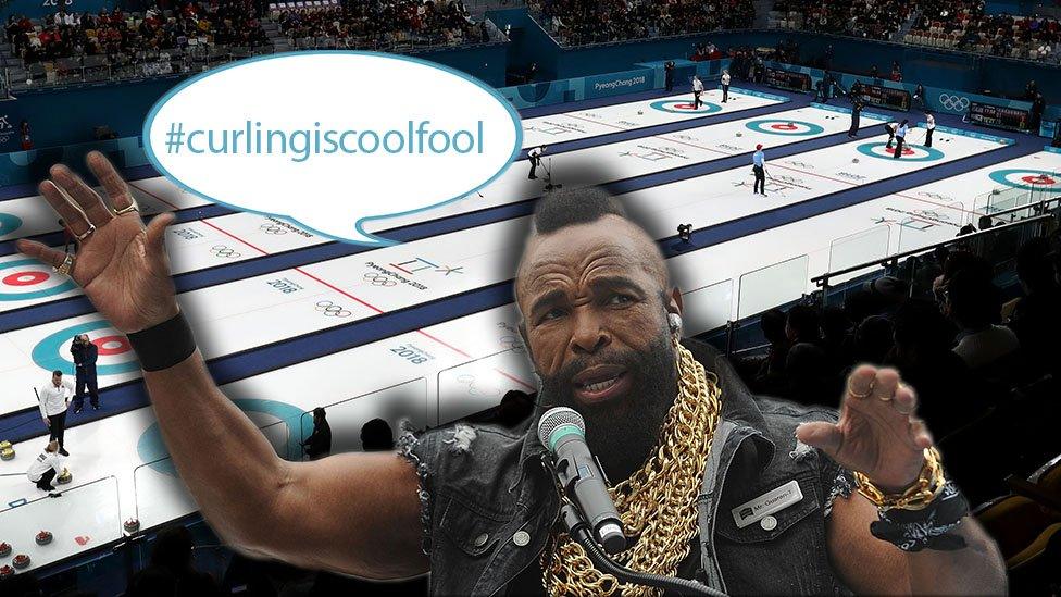 Mr T with curling behind him and a speech bubble