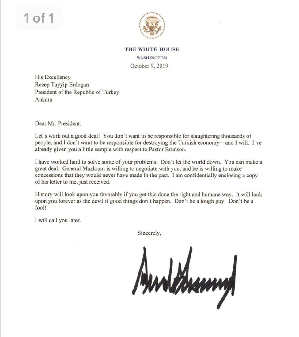 Trump's letter to Erdogan