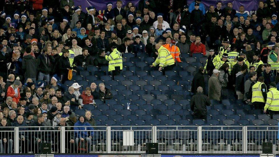 The stand where a hole appeared at Durham cricket ground