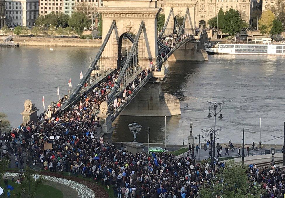 Protest in central Budapest