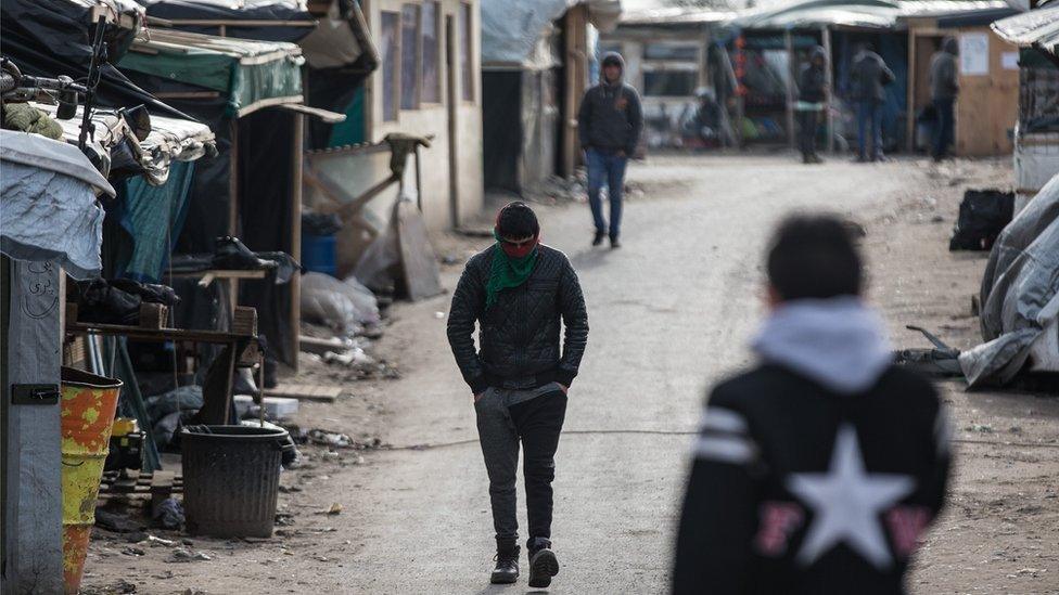 Migrants inside the Jungle in Calais, 28 February