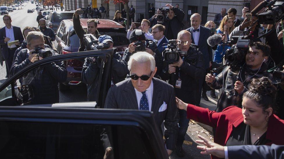 Roger Stone leaving court on 15 November