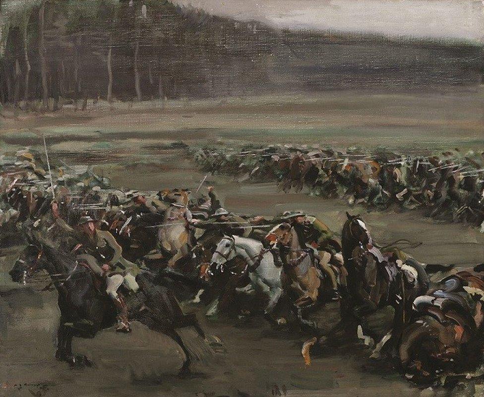 A painting depicting the charge by Alfred Munnings