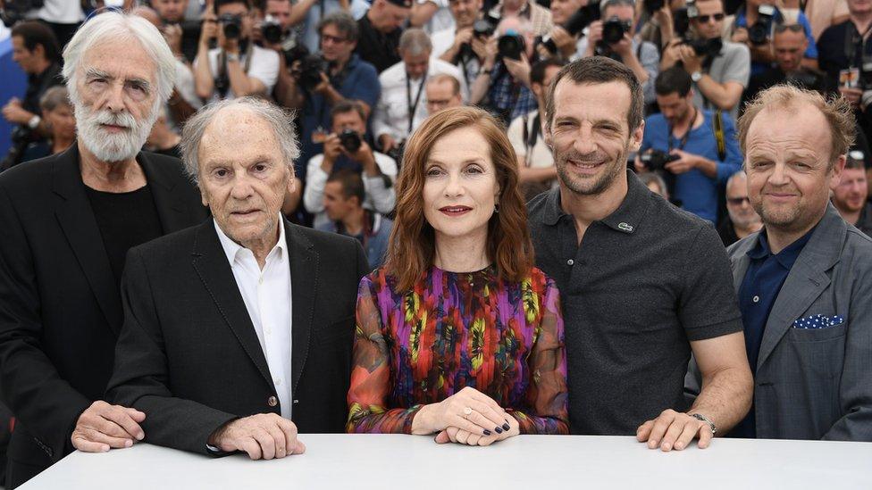 Toby Jones with Happy End co-stars and director