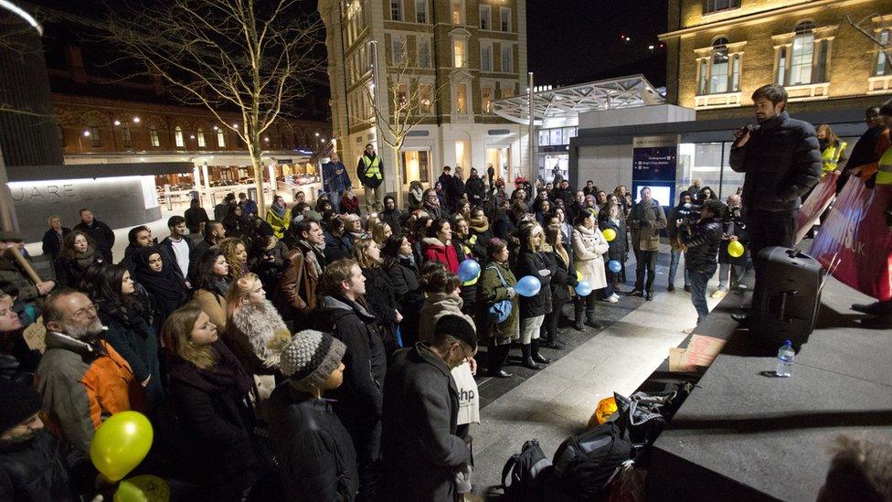 Supporters gathered at London St Pancras to welcome the group