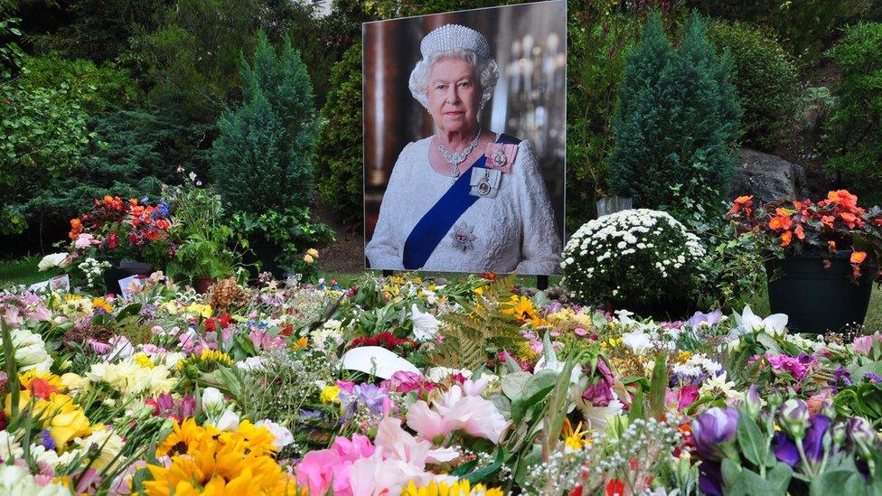 Floral tribute left to Queen Elizabeth II in the Sunken Gardens, St Peter Port, Guernsey