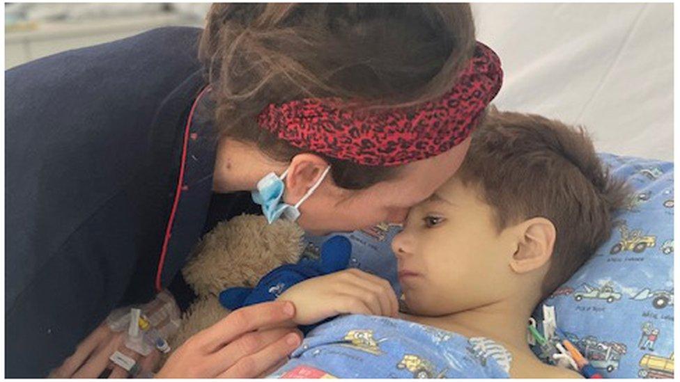 George in hospital with his mum