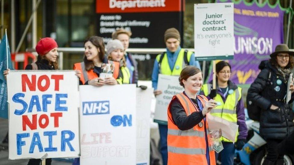 The BMA picket line outside Bristol Royal Infirmary