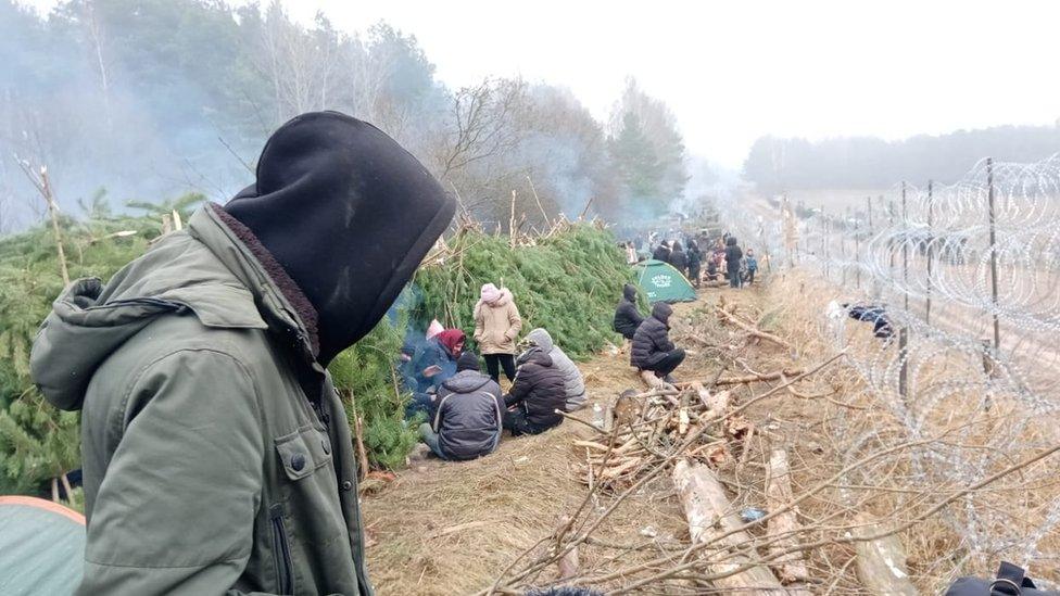 A picture of the camp at the Poland-Belarus border