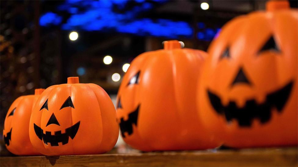 File photo showing Plastic pumpkin Halloween lanterns