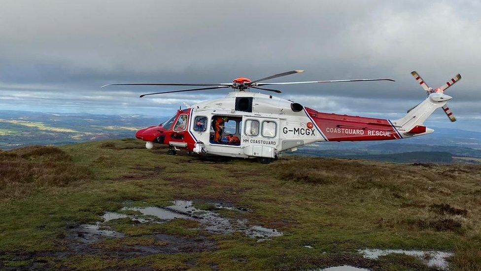 A Coastguard helicopter at Hay Bluff