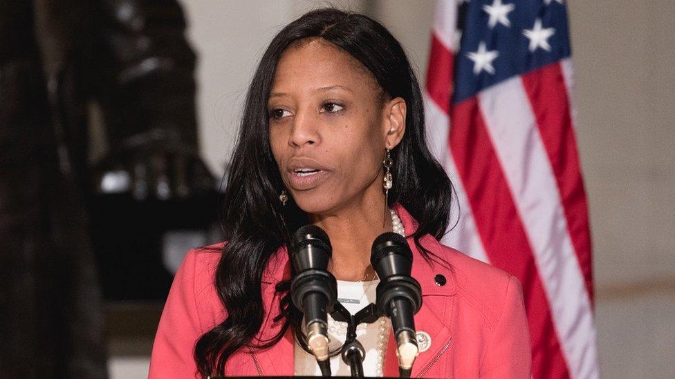 Mia Love speaks at an event at the US Capitol.