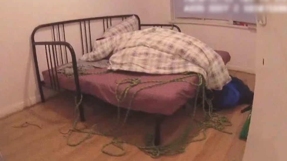 A bedroom at the Cardiff flat where one of the victims was tortured