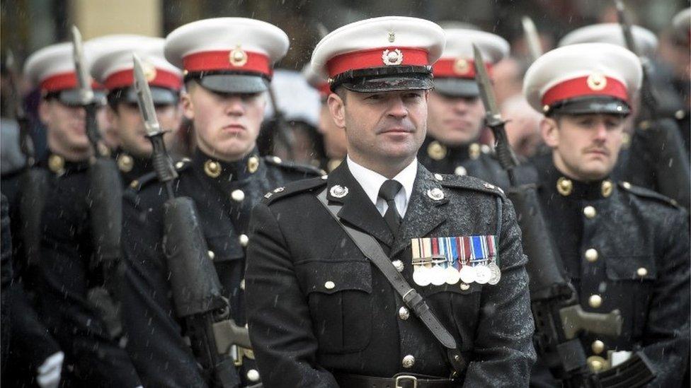 Soldiers during the Remembrance Sunday parade in Bristol city centre