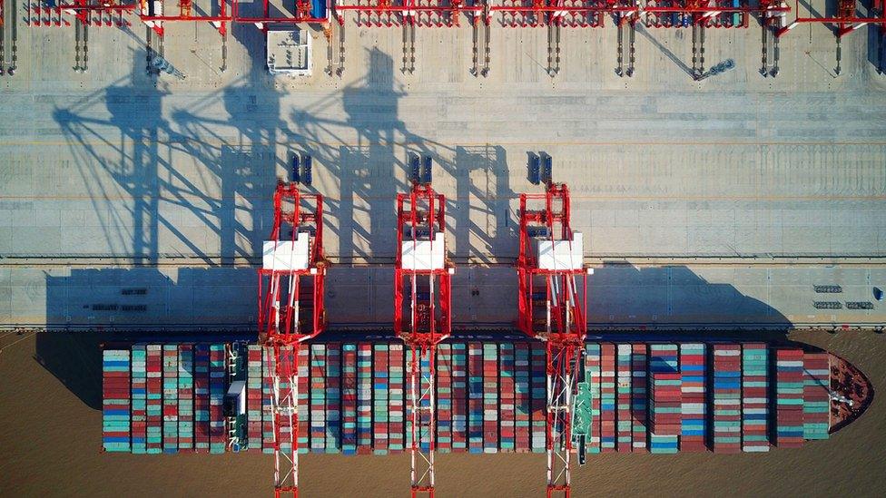 Aerial photo of a container ship