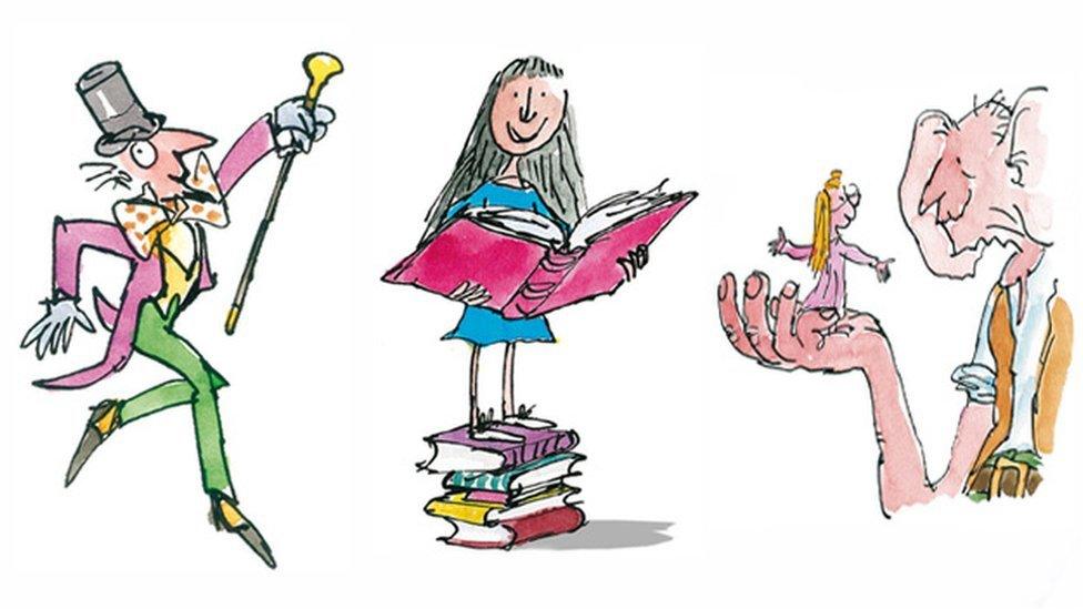 Willy Wonka, Matilda and the BFG with Sophie, copyright Quentin Blake