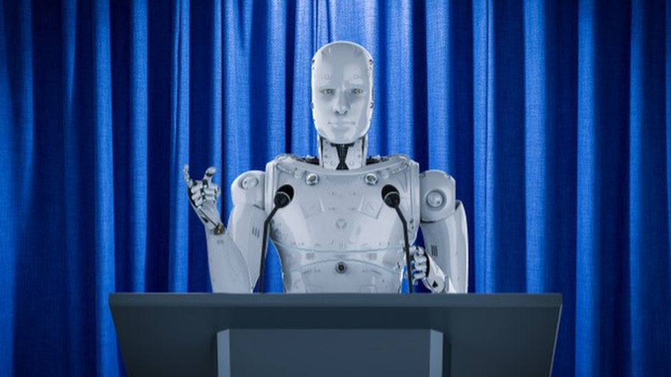 Robot on a podium