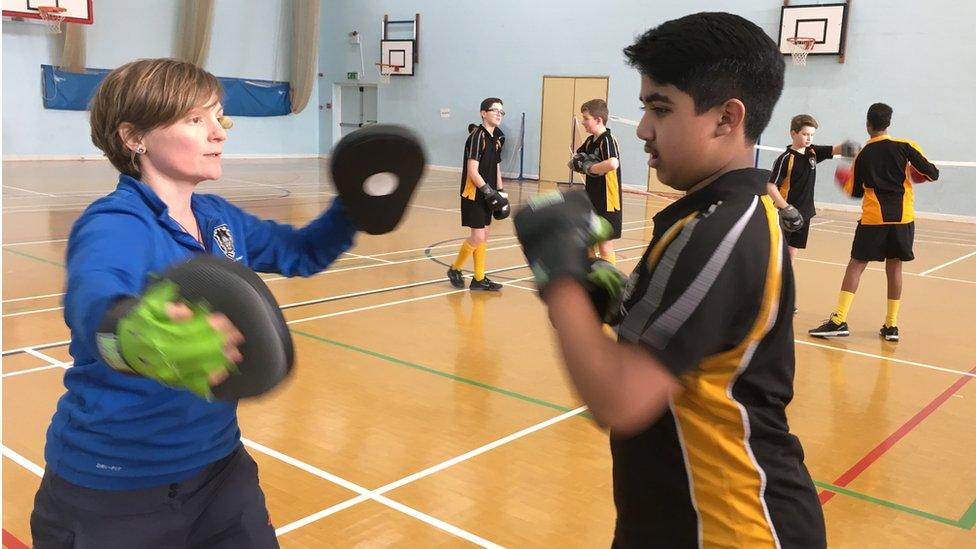 Head of PE Clare Curling, teaching boxercise