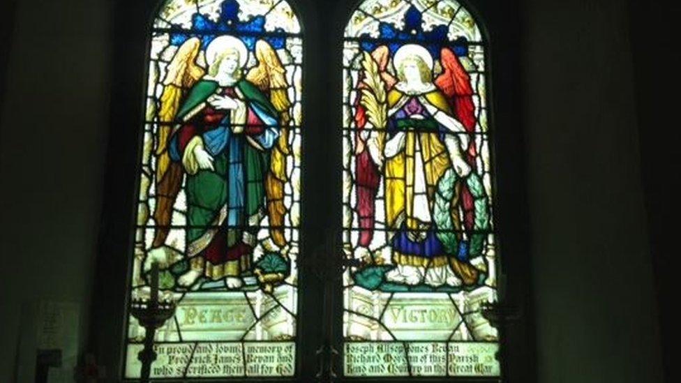 The stained glass window which honours Able Seaman Richard Morgan and his friends who also died