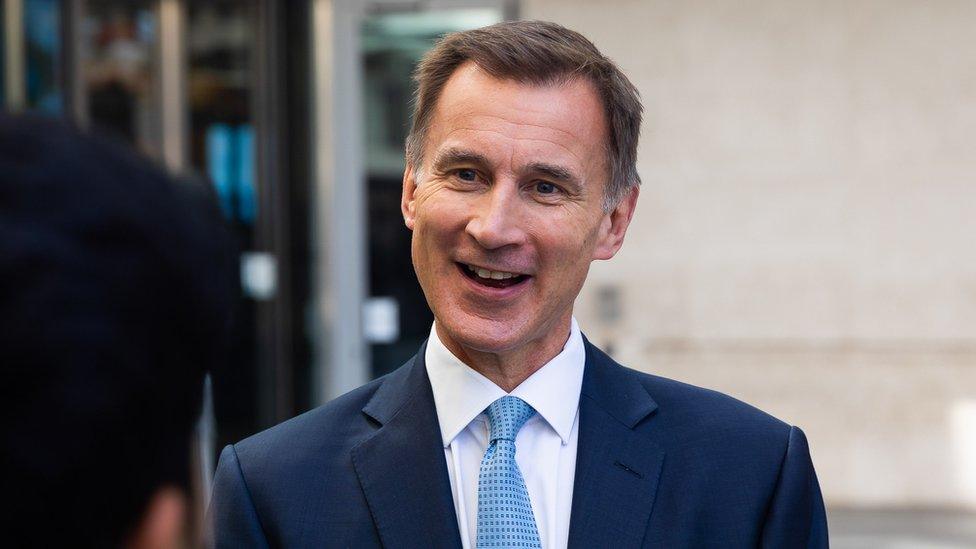 Jeremy Hunt is interviewed for Sophie Raworth's 'Sunday Morning' at BBC Broadcasting House in London.