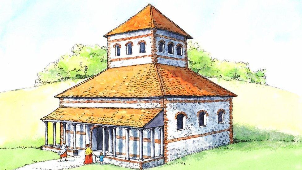 Artist's impression of Roman temple at Caistor