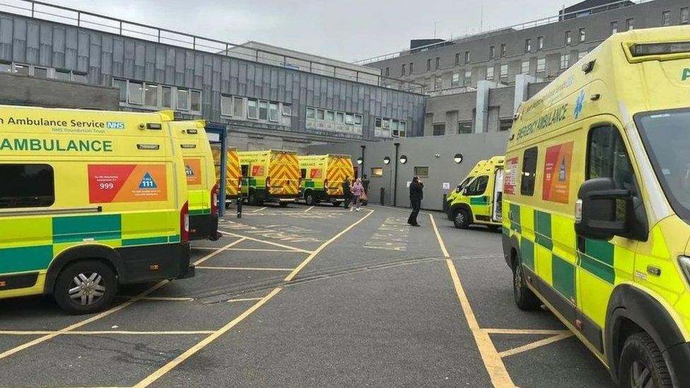 Ambulances outside Derriford hospital