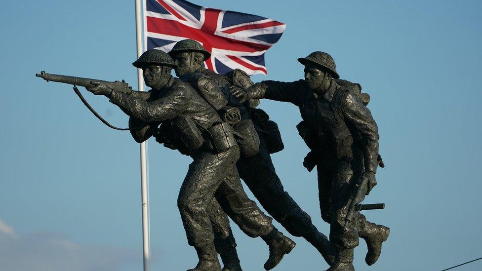 The bronze sculpture of three charging infantrymen by British sculptor David Williams-Ellis