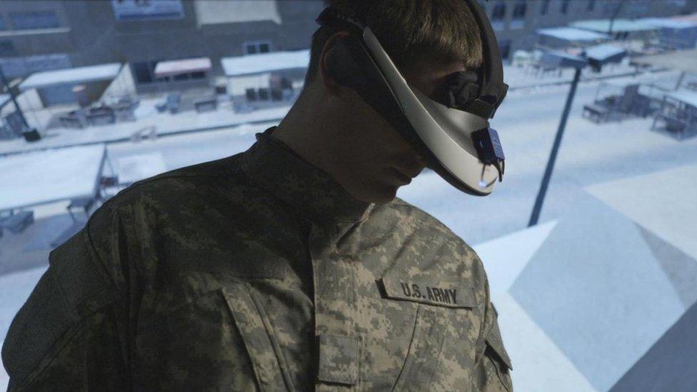 A US soldier using a VR headset